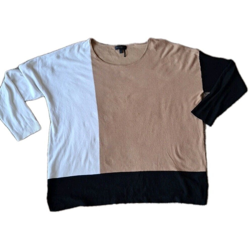 Donna Karan New York Sweater Large  Colorblocked Tan Black Beige Lagenlook